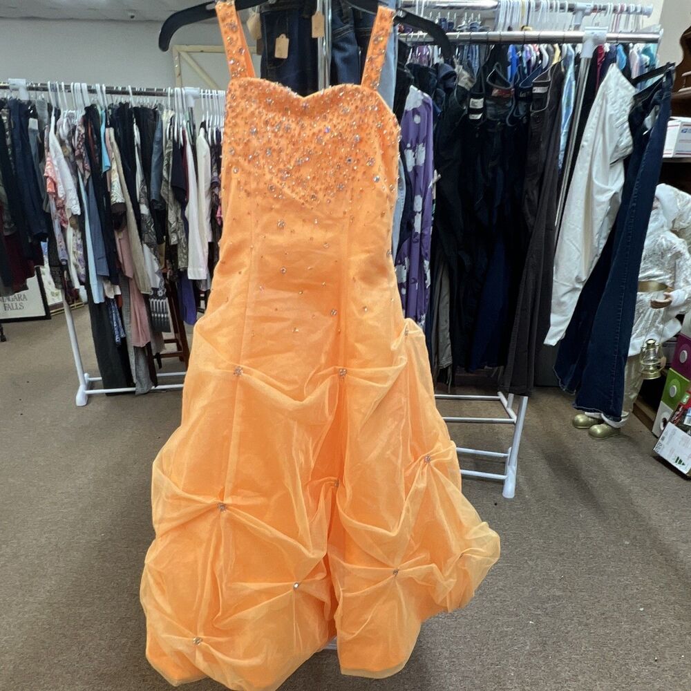 Girl Orange Tulle quinceanera Ballgown Prom Dress Sweetheart Bead Rhinestone 10
